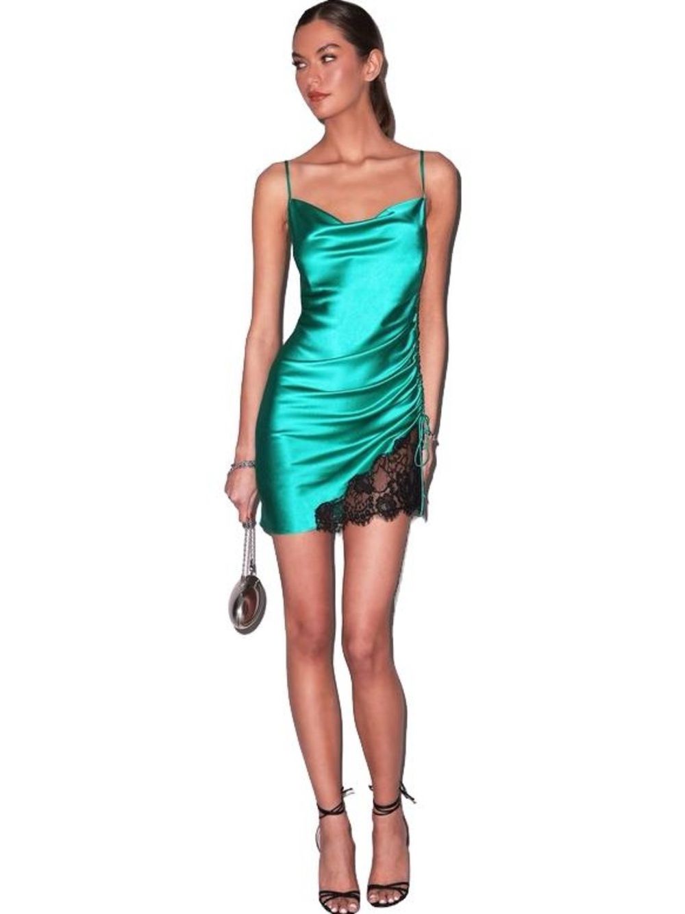 Fleur du Mal silk ruched dress emerald NWT